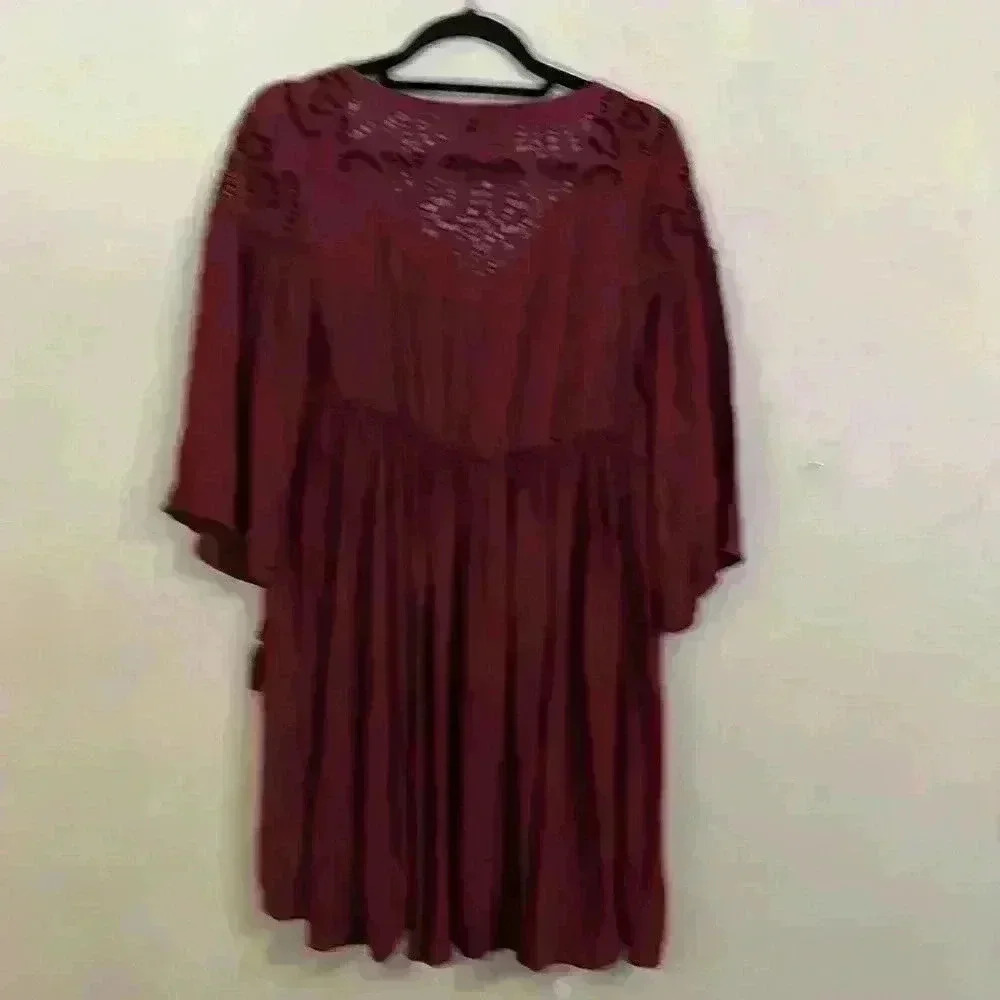 American Eagle Burgundy Bell Sleeve Tassel Dress Size Medium - Picture 7 of 11